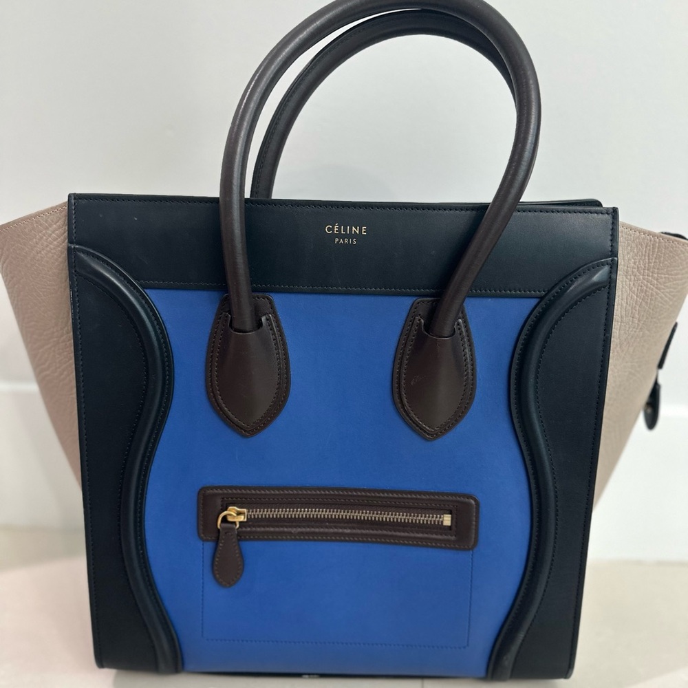 Celine luggage model, Blue and Black Color-Block Structured Handbag - Picture 2 of 13